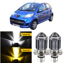 Caralp Peugeot 107 2007-2013 Uyumlu Mercekli Far Ampulü LED Xenon Çift Renk Sarı-Beyaz Far Şimşek Etkili Csp LED Lamba Uzun Kısa 2 Adet Takım
