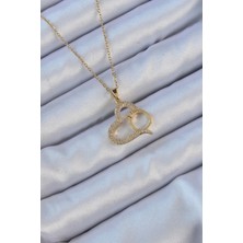 Eco Port 316L Çelik Zincir Altın Renk Zirkon Taşlı Yüzüklü Kalp Kolye