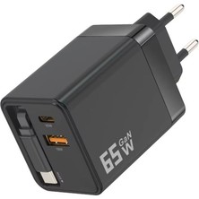 Sonx 65W Süper Hızlı Şarj Cihazı | Dahili Type-C Kablo | Usb-C & Usb-A Çıkış | Çoklu Cihaz Desteği
