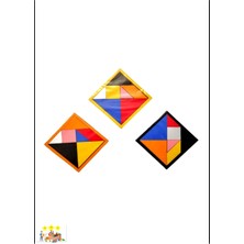 Empressco Çocuklar Için Çok Renkli Ahşap Tangram Zeka Oyunu 14X14CM, 3 Parça