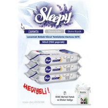 3 'lü Sleepy Lavantalı Bebek Vücut Temizleme Mendili 50'li ve Rosie Pamuk