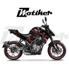 Motiker Cfmoto NK250 2024-2025 Yeni Kasa Parçalı Kaplama Sticker Etiket Modeli Siyah - Kırmızı Renk Reality Venom Tasarım