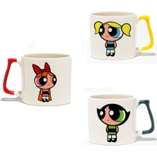 Empressco Renkli 3'lü Kupa Seti, Mavi Kırmızı Sarı Kulpler, Power Puff Girls Tasarımı