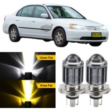 Caralp Honda Civic Vtec1 2001-2004 Makyajsız Kasa Ile Uyumlu Mercekli Far Ampulü LED Xenon Çift Renk Sarı-Beyaz Far Şimşek Etkili Csp LED Lamba Uzun Kısa 2 Adet Takım