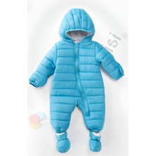 Bebek Vadisi Fermuarlı Astarlı Patikli Kapüşonlu Eldivenli Kışlık Erkek Kız Bebek Astronot Tulum Kozmonot Mont