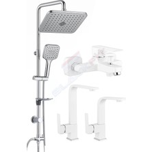Blackfit Beyaz Kare Tepe Duş Seti Banyo Mutfak Lavabo Bataryası Duş Robotu