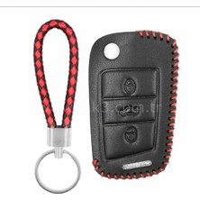 AutoHan Keys Lüx Seat Leon Ibiza Mk3 Golf 7 ve 7.5 T-Roc 3 Buton Sustalı Deri Anahtar Kılıfı