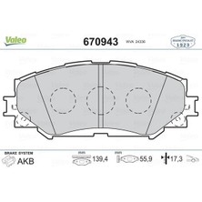 Valeo 670943 - Ön Fren Balata Toyota Aurıs. Corolla 1.6l 1zr-Fe ZRE151 07-11 / 1.33L 1nr-Fe NRE150 6 Vites 10-12