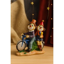Elifeshop Lüks Işlemeli Polyester Bisiklet Üzerinde Palyaço Çift Biblo Dekoratif Ürün Yeni Yıl Hediyesi 15 Cm.