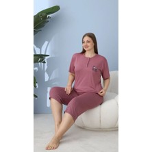 Meri Kadın Bordo Büyük Beden Battal Viskon Kapri Pijama Takımı