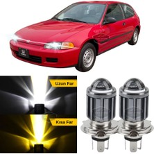 Caralp Honda Civic 1991-1995 Uyumlu Mercekli Far Ampulü LED Xenon Çift Renk Sarı-Beyaz Far Şimşek Etkili Csp LED Lamba Uzun Kısa 2 Adet Takım