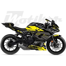 Motiker Yamaha Yzf-R7 K'night Model Parçalı Motosiklet Kaplama Sticker Etiket Modeli Sarı Gri Beyaz