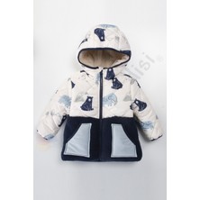 Bebek Vadisi Ayılı Içi Peluş Kürklü Cepli Fermuarlı Kalın Kapüşonlu Şişme Kar Kışlık Erkek Bebek Mont Çocuk Kaban