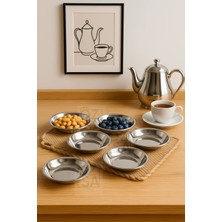 ÖzSa Home 6'lı Çerezlik ve Kahvaltılık Tabak Dekoratif Sunum Tepsi Paslanmaz Çelik 12 cm Reçellik