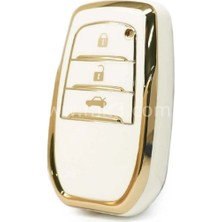 AutoHan Keys Lüx Toyota Corolla Flama x Pack 3 Buton Nano Anahtar Kılıfı Beyaz Gold Altın Renk 1.ci Kalite