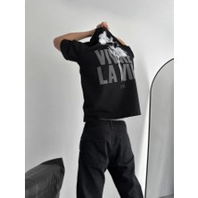 Demir Grup cc Baskılı Oversize Bisiklet Yaka T-shirt - Siyah