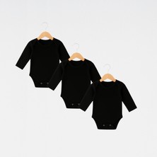 Babejix Siyah Unisex Uzun Kollu % 100 Pamuklu Kumaş Çıtçıtlı 3’lü Bebek Zıbın Body