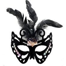 Defne Toprak Siyah Süet Tüylü Kelebek Figür Parti Maskesi