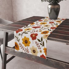 Alkan Homes Punch Nakış Işlemeli Çiçek Desen Premium Tay Tüyü Kumaş Dijital Baskılı Masa Örtüsü Runner 45×100 cm