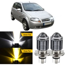 Caralp Chevrolet Kalos 2003-2007 Uyumlu Mercekli Far Ampulü LED Xenon Çift Renk Sarı-Beyaz Far Şimşek Etkili Csp LED Lamba Uzun Kısa 2 Adet Takım