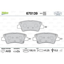 Valeo 670139 Arka Fren Balata Hyundaı I20 1.2l G4LA 15-20 1.4l G4LC 15-18 1.4l D4FC Crdi 15-18 / Elantra 1.6l D4FB G4FG 16-> / Kıa Soul 1.6l D4FB 14-> / Sportage 1.6l G4FD G4FJ T-Gdı 15-> 1.6l D4FE 18