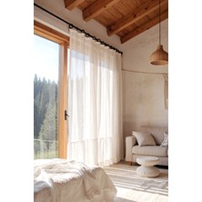 Cotton Maison Fırfırlı Keten Tül Perde Tek Kanat Vintage