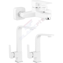 Blackfit Beyaz Kare Mutfak Lavabo Banyo Duş Bataryası Eviye Çeşmesi