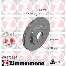Zimmermann Ön Fren Aynası Carısma 95/6.06 Volvo S40 1.6 1.8 1.9 2.0 T 95/04 V40 95-04 281X24X4DLXHAVALI 986478493-DF4054
