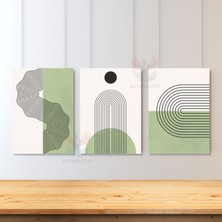 Artarilion 3'lü Set Kanvas Tablo Minimalist Tasarım Line Art Yeşil Beyaz Oturma Odası Tablosu Kanvas Tablo