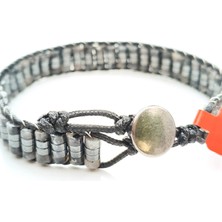 Larvakit Gri Doğal Taş Örme Erkek Bilekliği 4x2 mm