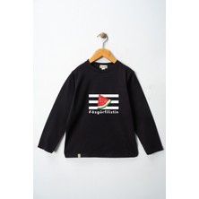 Dekim Moda Kız Çocuk Uzun Kollu Bisiklet Yaka "özgür Filistin" Baskılı Tişört Mevsimlik Pamuklu