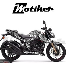 Motiker Apache Rtr 200 Kaplama Sticker Etiket Modeli Motif Desen Beyaz Siyah