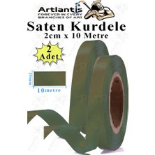 Artlantis Haki Yeşil Kurdele Saten 2 cm 10 Metre 2 Adet Saten Kurdela Parlak Hediye ve Süsleme Şeridi Süs Paketleme Çiçek Saç El