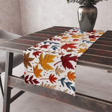 Alkan Homes Punch Işlemeli Görünümlü Sonbahar Yaprak Desen Leke Tutmaz Kumaş Kenarları Dikişli Dekoratif Masa Örtüsü Runner 45×100 cm