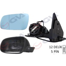 Gva 1075228 Dış Dikiz Aynası Sol Golf-Bora 98> Elektrikli Isıtmalı Siyah Astarlı Mavi Cam Büyük Tip 5 Fiş VM-188AL 1J1857507D01C