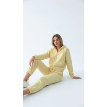 Kazax 3 Iplik Şardonlu Kapşonlu Fermuarlı Kısa Üst Sarı PAT8590