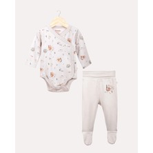 Hoogie 2'li Forest Desenli %100 Organik Pamuk Alt Üst Takım - Taş Rengi