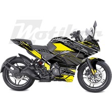 Motiker Bajaj RS200 K'night Model Arçalı Motosiklet Kaplama Sticker Etiket Modeli Sarı Gri Beyaz