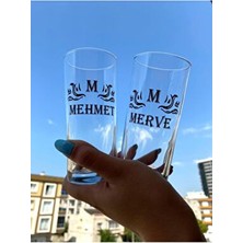 2 Li Kişiye Özel Baskılı Rakı Bardağı Cam Malzemeden Beyaz Renkli Şık Tasarım