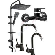 Blackfit  Delta Siyah Banyo Bataryası Tepe Duş Seti Duş Başlığı Batarya Seti