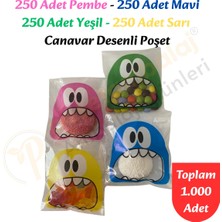 Carpcorn 1.000 Adet 4 Renkli Canavar Desenli Cake Pop & Kurabiye Poşeti - 10X15 cm