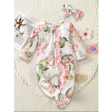 RosabelleMare Çiçek Desenli, Fırfır Detaylı Uzun Kollu Bebek Tulumu