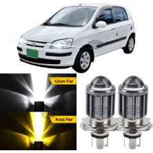 Caralp Hyundai Getz 2002–2011 Uyumlu Mercekli Far Ampulü LED Xenon Çift Renk Sarı-Beyaz Far Şimşek Etkili Csp LED Lamba Uzun Kısa 2 Adet Takım