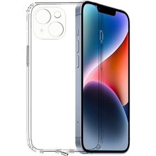 Case World Caseworld Apple iPhone 14 ile Uyumlu Kapak Kamera Korumalı Şarj Yeri Tıpalı Şeffaf Silikon Kılıf
