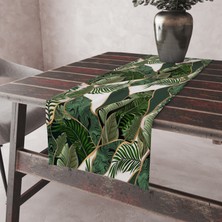 Alkan Homes Yaprak Desenli 3 Boyutlu Premium Tay Tüyü Kumaş Dijital Baskılı Masa Örtüsü Runner 45×100 cm