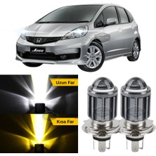 Caralp Honda Jazz 2009-2019 Uyumlu Mercekli Far Ampulü LED Xenon Çift Renk Sarı-Beyaz Far Şimşek Etkili Csp LED Lamba Uzun Kısa 2 Adet Takım