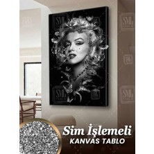 SML Tablo Sim Işlemeli Marilyn Monroe Kelebek Hollywood Ikon Kadın Pırıltılı Simli Dikey Kanvas Tablo