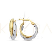 Kayra Mücevher Yeşil ve Beyaz  Altın Halka Küpe AHK95