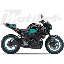 Motiker Yamaha Mt-25 K'night Model Parçalı Motosiklet Kaplama Sticker Etiket Modeli Turkuaz Gri Beyaz