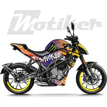 Motiker CF MOTO NK250 Savage HJC Turuncu Mavi Parçalı Kaplama Sticker Etiket Modeli  2023 2.Kasa Uyumlu